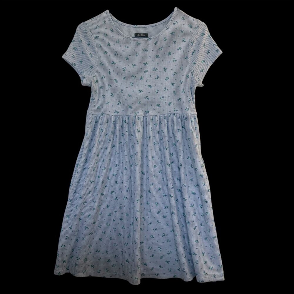 Women Y2K Babydoll Ditsy Floral Waffle Knit Dress S‎ Coquette Fairy Cottagecore
